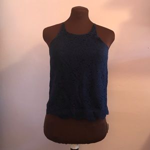Monteau LA S Sleeveless Navy Lace Blouse
